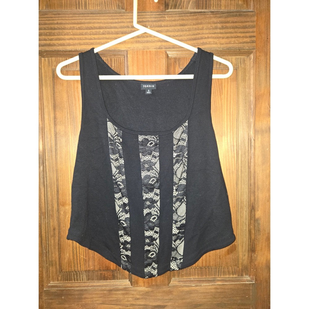 Torrid Black Lace Panel‎ Corset Style Crop Top Sleeveless Scoop Neck Size 0 L